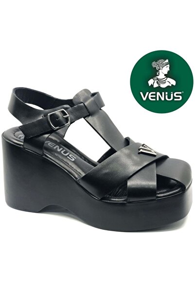 Venüs Ruffer Genuine Leather Comfort Orthopedic Women's Sandals Black