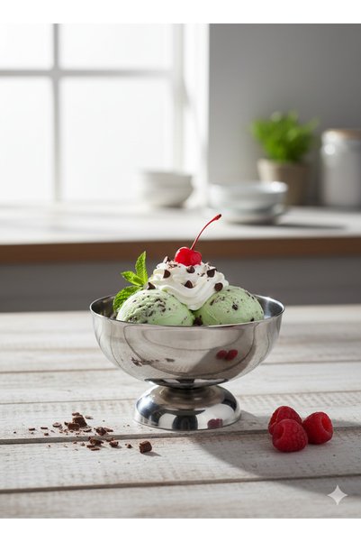 Emal Home Stainless Steel Ice Cream and Dessert Serving Bowl - Luxurious Metallic Look 1 Piece
