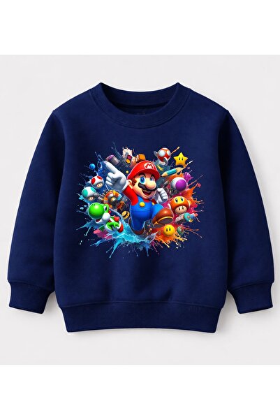 Efendioğlu Design Sweatshirt Colorful Mushrooms Full of Mario Printed Cotton ...