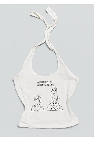 MAYDAY CULTURE Kadın Boyundan Bağlamalı Üst Bluz Crop Top Likralı