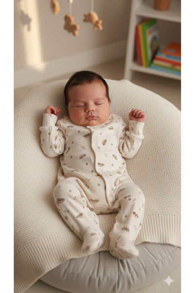 Baby Bej Fitilli Araba & Pati Desenli Patikli Bebek Tulum (3–6 Ay)