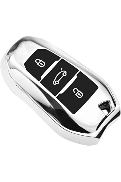 AutoHan Keys غطاء مفتاح كروم أسود بدون صوت لسيارات بيجو 208 و308 و3008