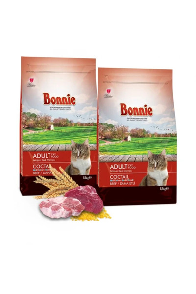 Bonnie Renkli Taneli Dana Etli Yetişkin Kedi Maması 1,5 Kg x 2 Adet