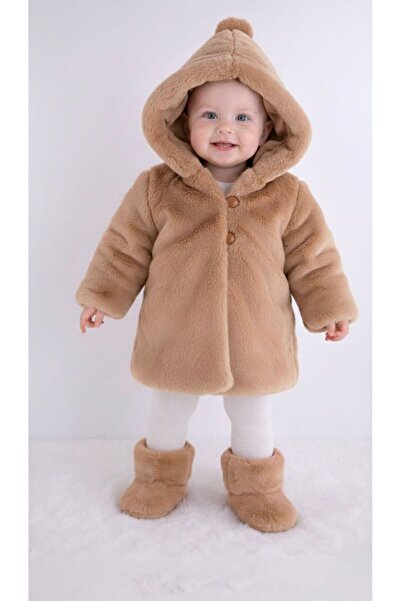 Butik KIZ BEBEK - ÇOCUK PELUŞ KÜLAH KAPÜŞON DETAYLI KABAN - MONT