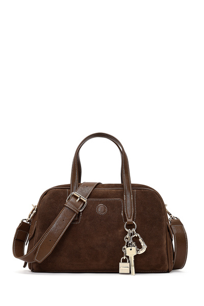 Derimod Women's Brown Long Strap Suede Shoulder Bag 25Wbd254610