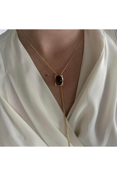 nesdesign Kahverengi Taşlı Asansörlü Kolye