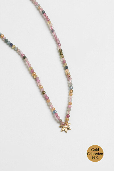 So CHIC... Çiçek Figürlü Turmalin Taşlı 14 Ayar Altın Kolye