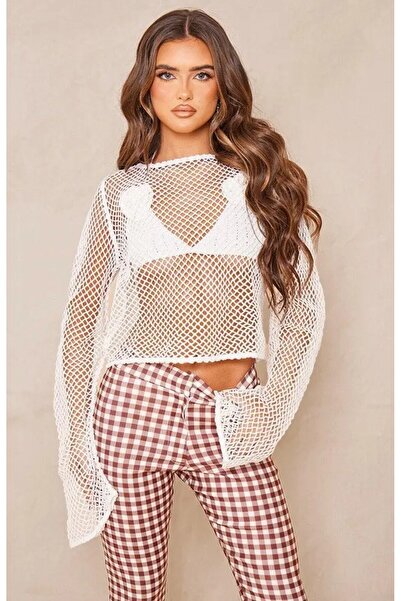 ARDSU White Wide Mesh Long Sleeve Long Blouse