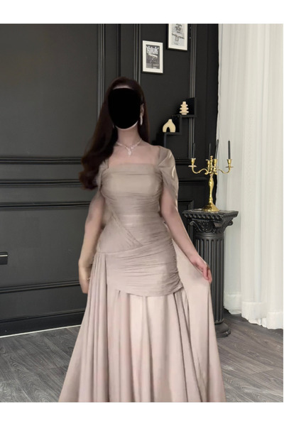 LITSHE Elegant light beige soft evening dress