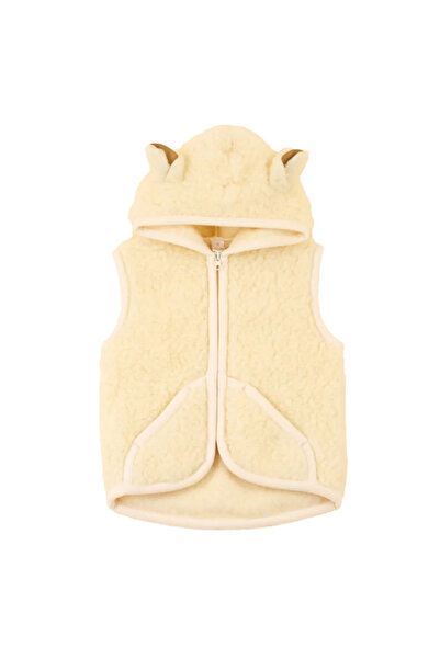 moonrıse Kids' merino wool vest with zipper & hood with ears - Beige