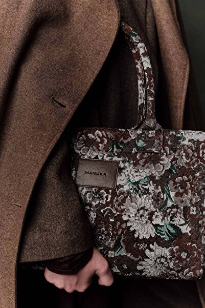 Manuka Geantă tote cu model jacquard, maro