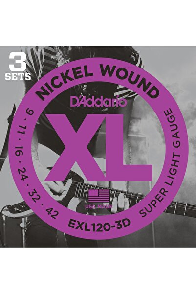 Daddario D'Addario EXL120-3D XL Nickel Serisi Elektro Gitar Tel Seti (Super L...