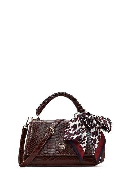 Derimod Women's Brown Long Strap Crocodile Patterned Classic Shoulder Bag 25A...