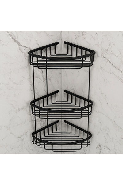 banyosepeti Suport de colț negru mat pentru bureți – Organizator de duș cu 3 ...