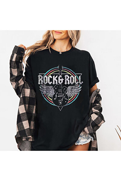 l'eivor Rock & Roll Custom Design Printed Women's Black Cotton T-Shirt