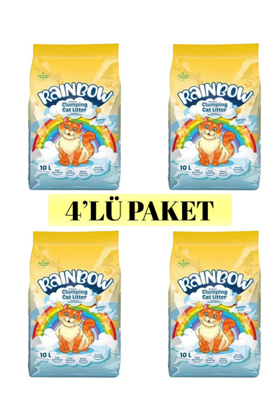 Rainbow Parfümlü Topaklaşan Bentonit Kedi Kumu 10 L – 4’lü Paket (Toplam 40 L)