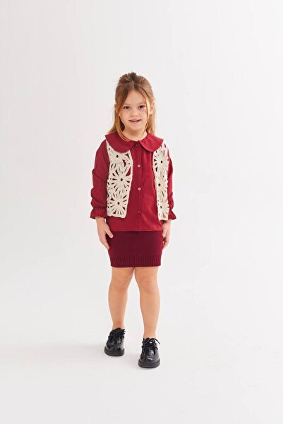 RÜYA KİDS Girl's Vest, Knitwear, Skirt and Shirt 3-Piece Set