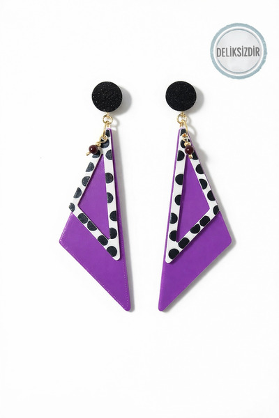 1PARÇAMAVİ Non-Pierced Clip-On Design Women's Earrings – Purple Geometric Model