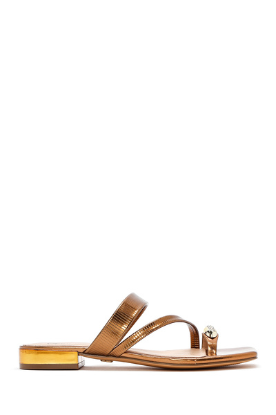 Derimod Women's Bronze Stone Metallic Slippers 25Sfd441532