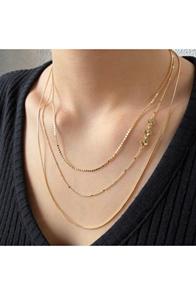 nesdesign Yonca Detaylı Üçlü Zincir Kolye
