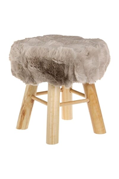 OEM Ottoman with artificial fur beige ø33x34cm
