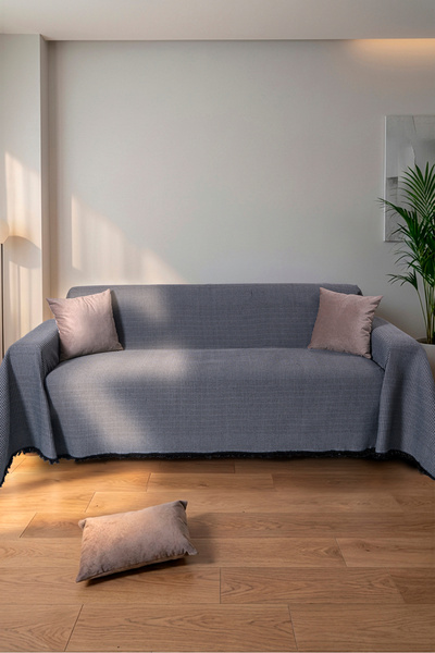 rellhome Cotton Textured Fringed Sofa Throw 170X350 cm – Oversized Sofa Cover