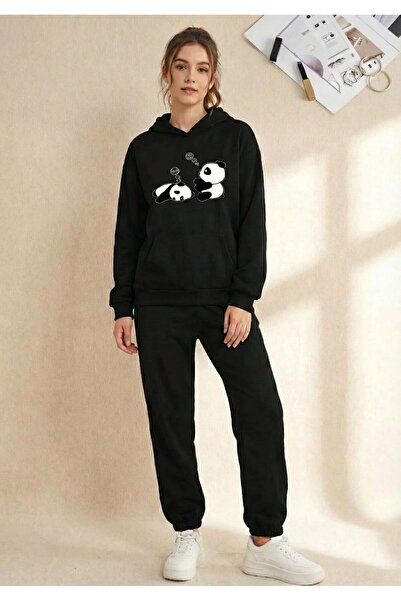 LELVANİ Panda Printed Graphic Hoodie Unisex Tracksuit Set