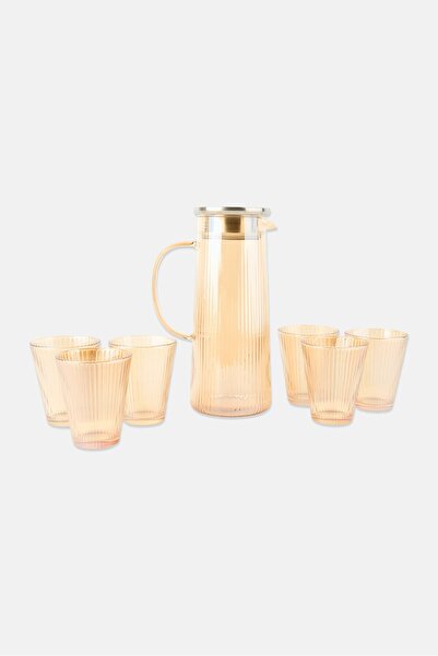 NANETTE LEPORE Glass 7 Pieces Textured Jug And Glass Set 220 ml, Transparent ...