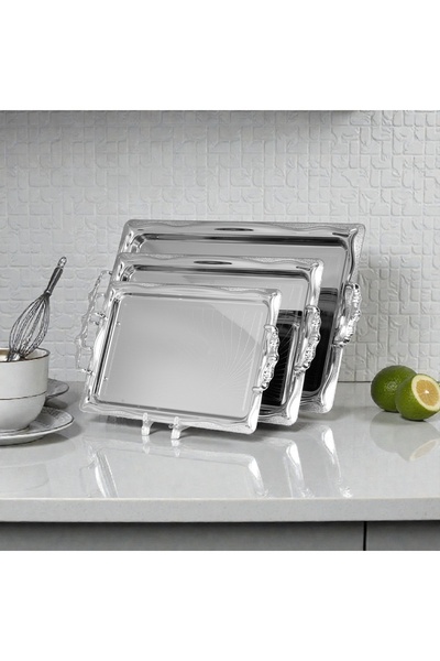 AR HOME 3 PCS STEEL TRAY SET-RECTANGULAR-SILVER