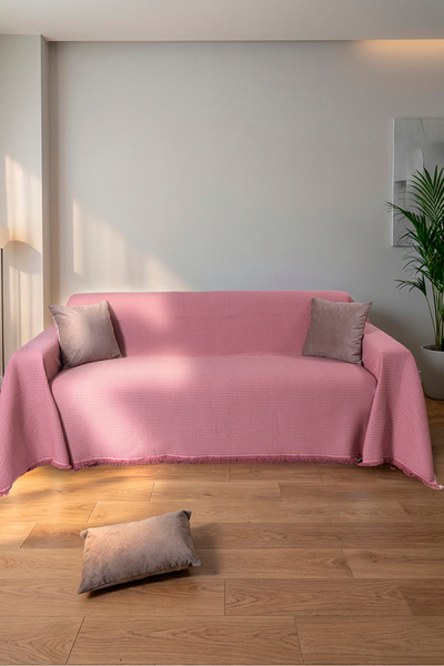 rellhome Cotton Textured Fringed Sofa Throw 170X300 cm – Oversized Sofa Cover