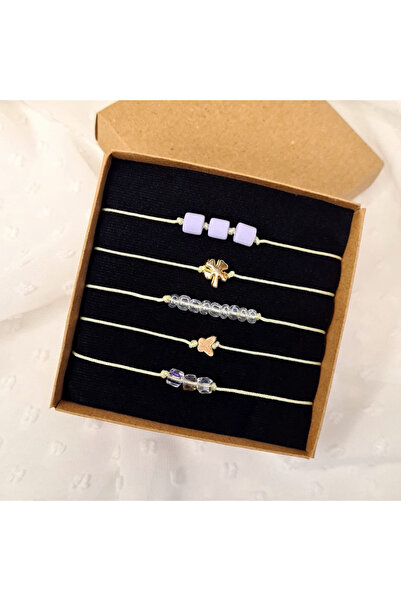 patlangaç 5'li İp Bileklik Seti Kutulu - Ayarlanabilir Şans Bilekliği Minimal...