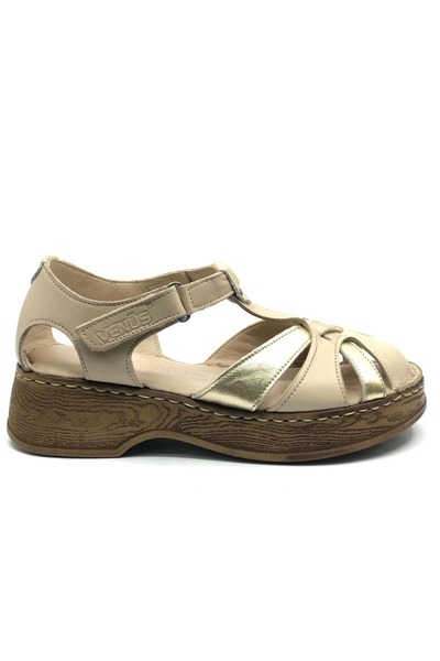 Venüs Çapra Genuine Leather Comfort Orthopedic Women's Sandals Beige