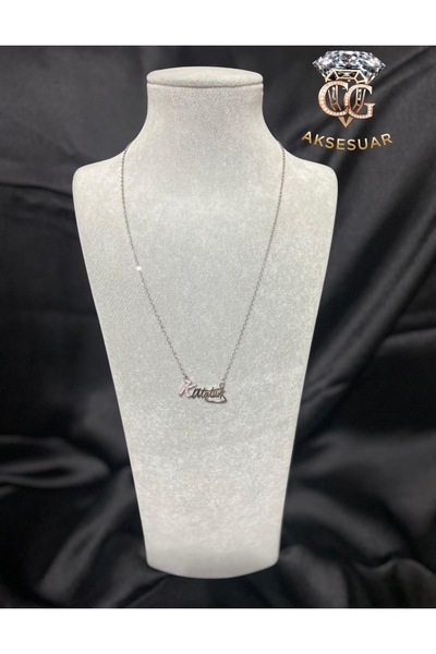 CG bijuteri Gümüş Renkli Mustafa Kemal Atatürk İmzalı Çelik Kolye