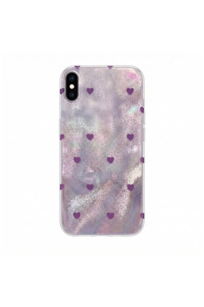 Pro Aksesuar iPhone XS Max Compatible Case Heart Pattern Silicone Case Lilac