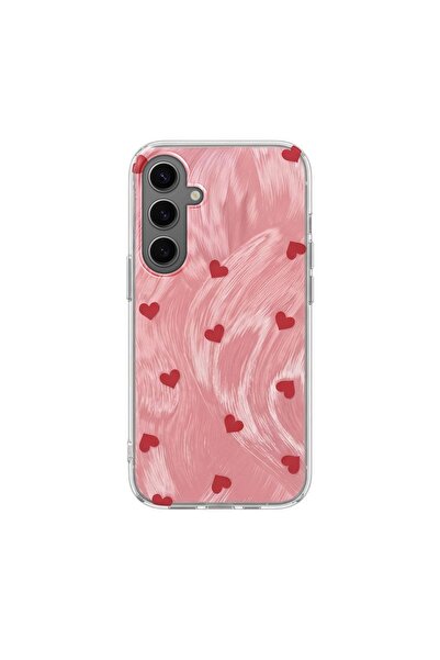 Zebana Samsung Galaxy S25 FE Uyumlu Kılıf Pink Heart Silikon Kılıf Kırmızı
