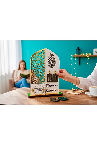 selamislamicwallart 30 Günlük Ramazan Standlı Ahşap akrilik Masa Dekoru -Günü...