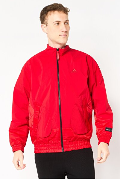 adidas Men Sportswear Fit Long Sleeve Com Wooven Outdoor Jacket, Red