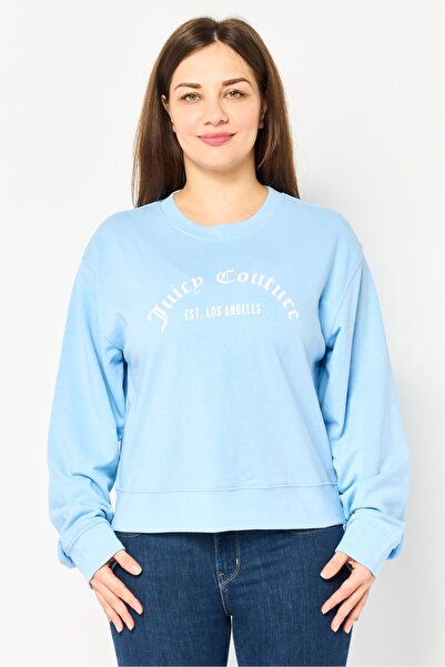 Juicy Couture Women Crew Neck Brand Logo Long Sleeves Sweatshirt, Blue