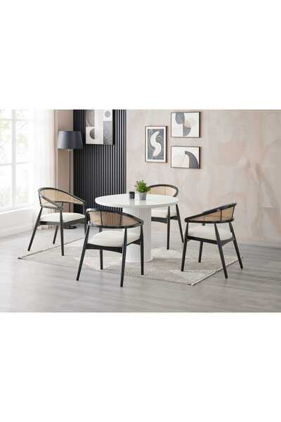 Alloni Roza Lüks Ahşap Masa Sandalye Takımı 4 Sandalye 1 Masa