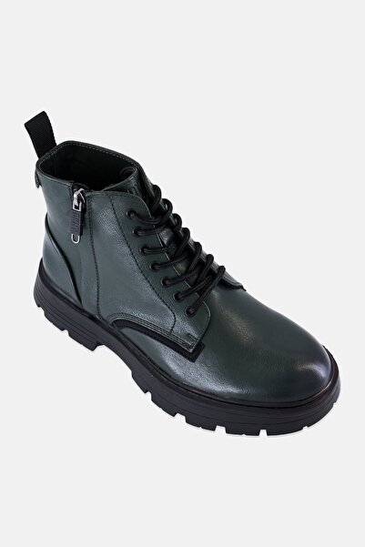 Dkny أحذية رجالية برباط وسحاب جانبي، لون أخضر طحلبي