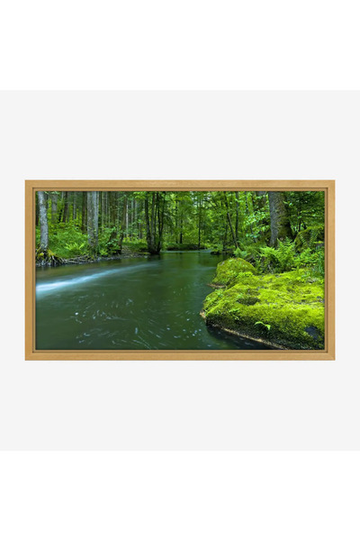 Tajridhome A tranquil nature painting - a flowing river - vibrant green hues ...