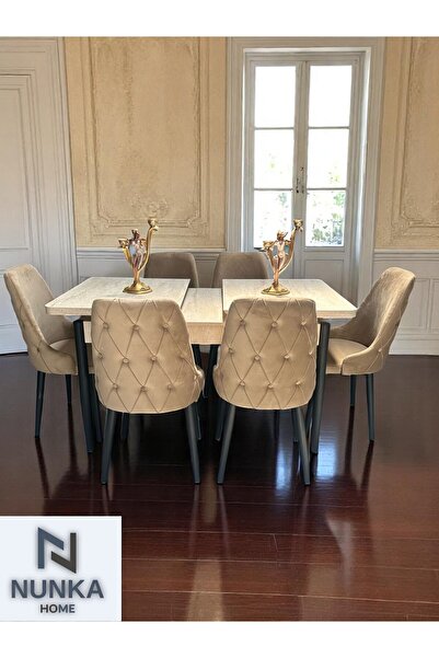 NUNKA HOME Şato Serisi Mutfak ve Salon Yemek Masası Takımı Cappuccino+6 Sanda...