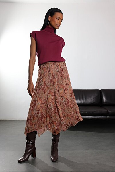 5in1Canpolat Tile Shawl Patterned Asymmetrical Chiffon Skirt 4076