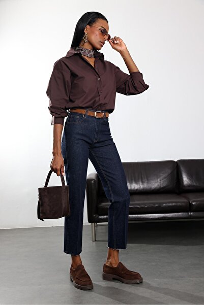 5in1Canpolat Dark Navy Blue High Waist Straight Jeans 2004