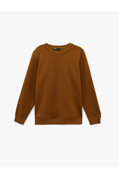 Koton Regular Fit Long Sleeve Fleece-Lined Crew Neck Basic Printed Sweatshirt