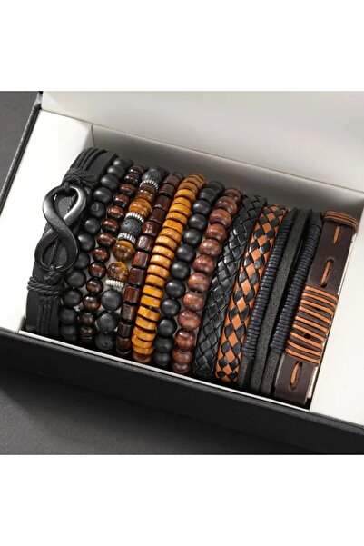 Choice XH-712-12PCS 12 Pieces Vintage Woven Faux Leather Tiger's Eye & Moonst...