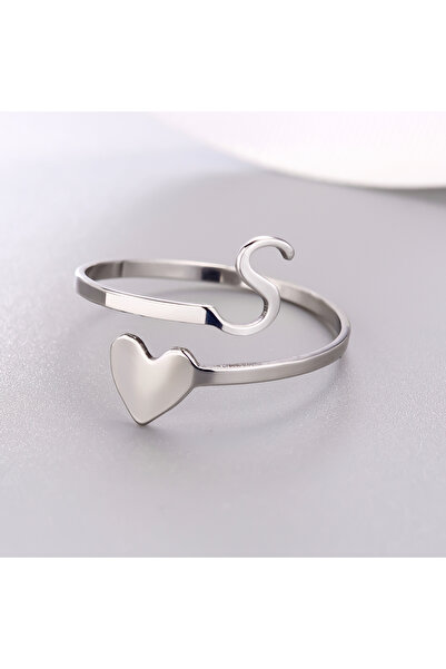 Choice S Fashion Silver Color 26 Letter Love Heart Rings Stainless Steel Open...