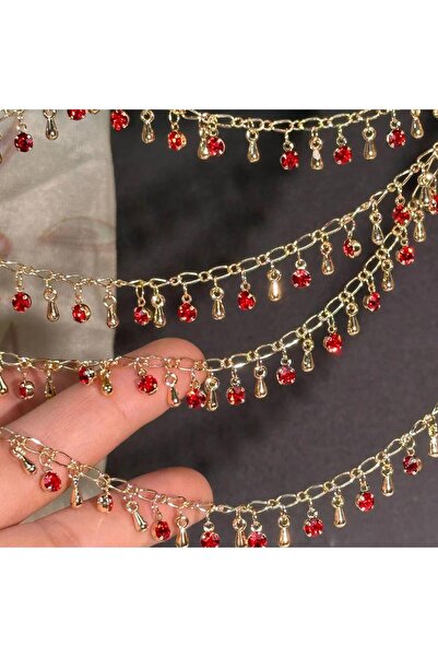 Choice سلسلة من الخرز الكريستالي بطول 1 متر/50 سم، لون ذهبي-أحمر، مزينة بخرز ...