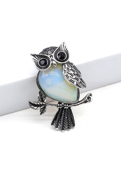 Choice قلادة بومة عتيقة مطلية بالفضة، مصنوعة من حجر الأوبال الطبيعي، مقاس 47 ...