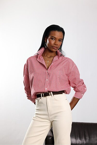 5in1Canpolat Red Checkered Oversized Shirt 17340